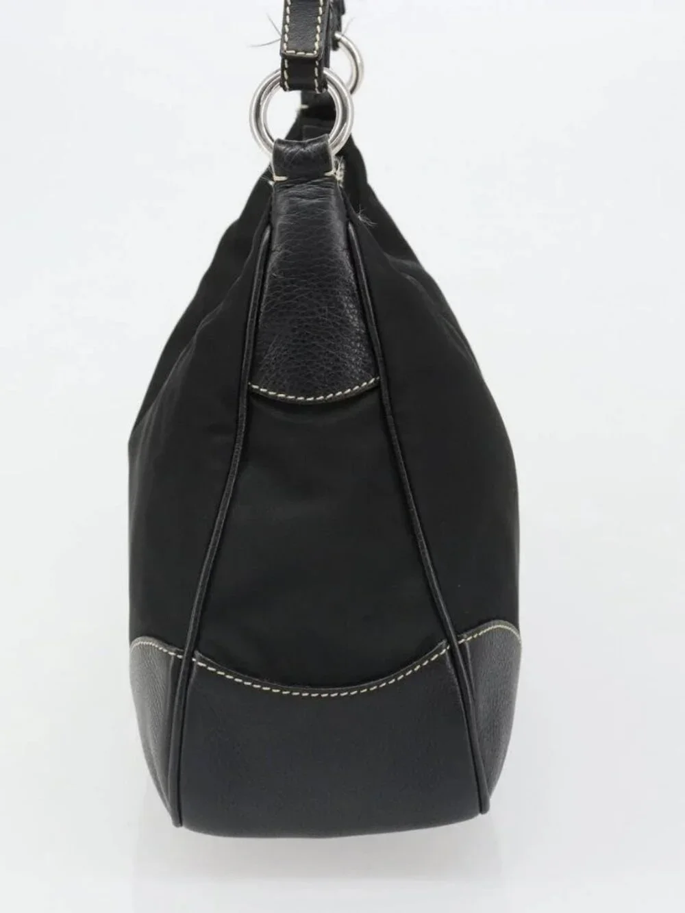 PRADA Shoulder Bag Nylon Leather Black Silver Auth 179529A